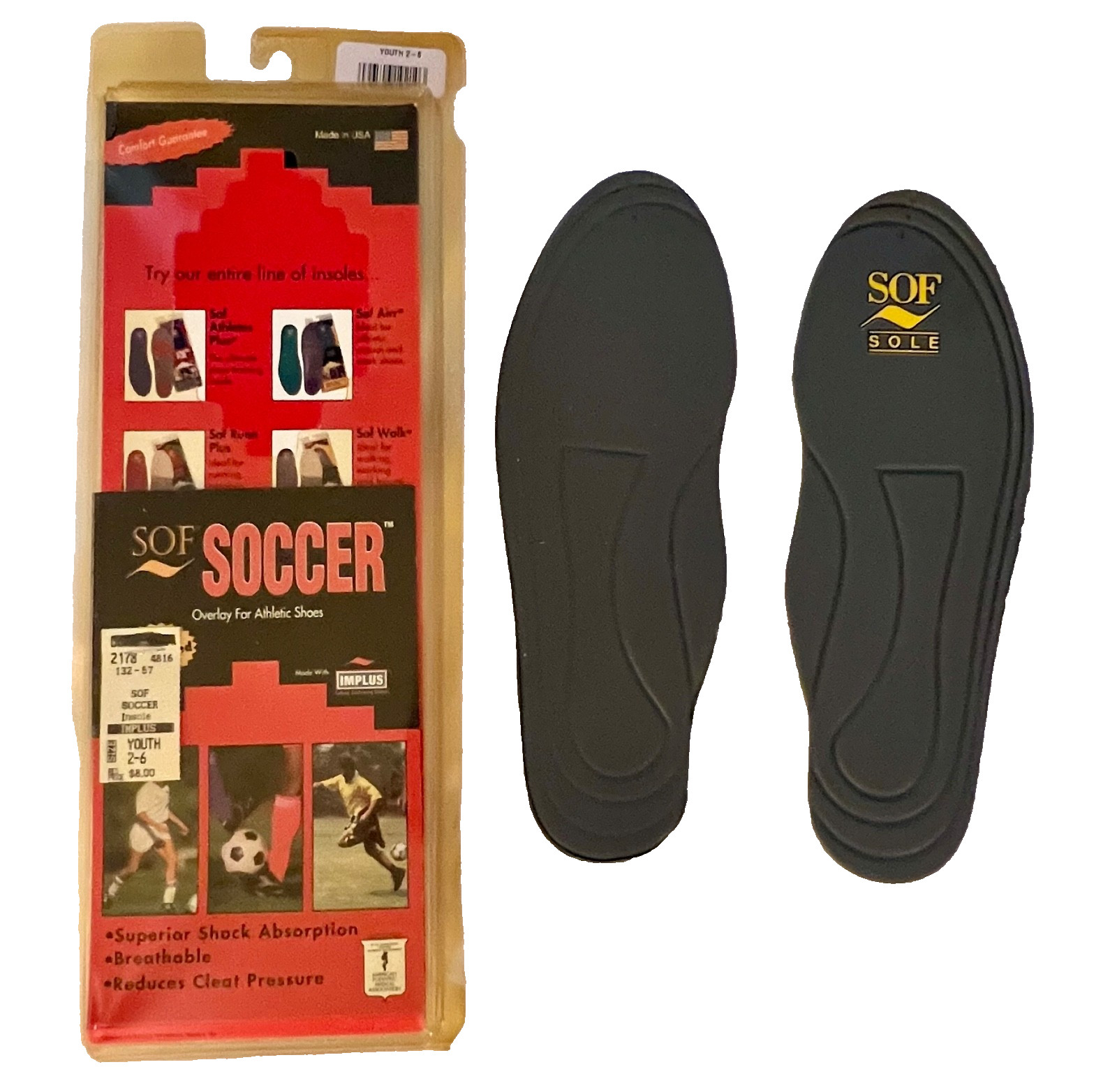 SOF SOLE SOCCER OVERLAY INSOLE FOR ATHLETIC SHOES YOUTH SIZE 2-6 NWT!