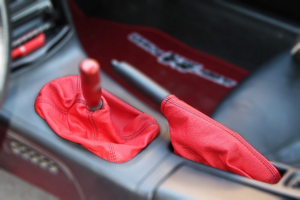 Shift Ebrake Boot For 1993-1997 Honda Civic Del Sol Red Leather Black Stitching