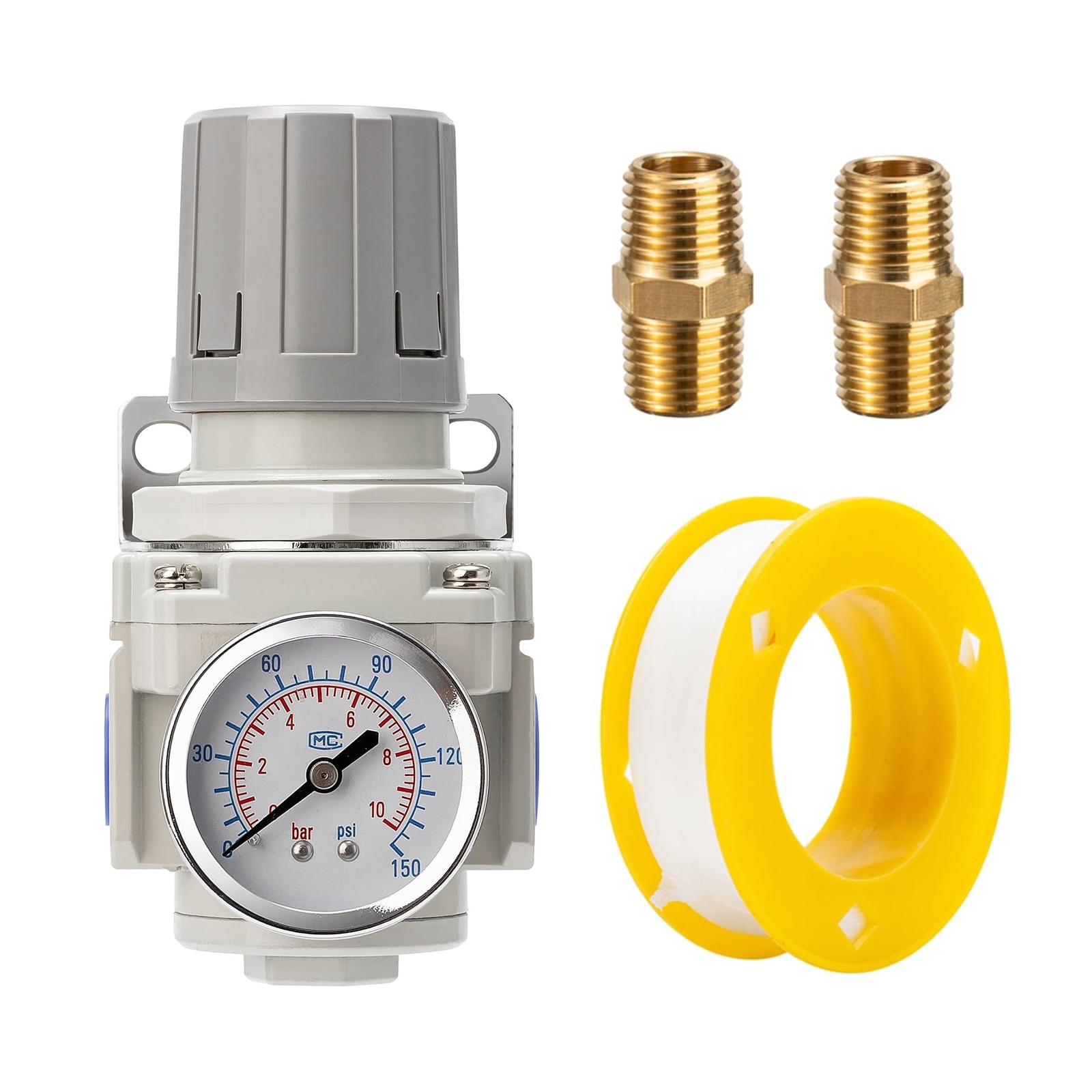 Compressed Air Regulator 1/2" NPT 0-150 PSI Fine Adjustment, Gauge Included, ...