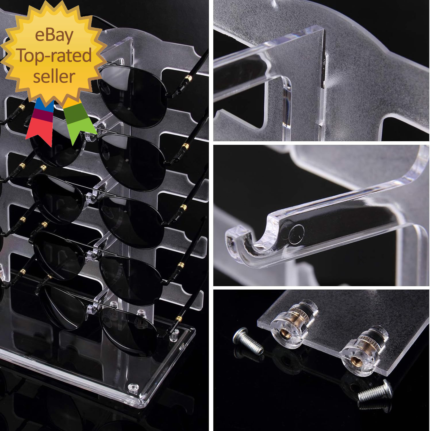 2 Row Sunglasses Rack Holder Glasses Display Stand Transparent