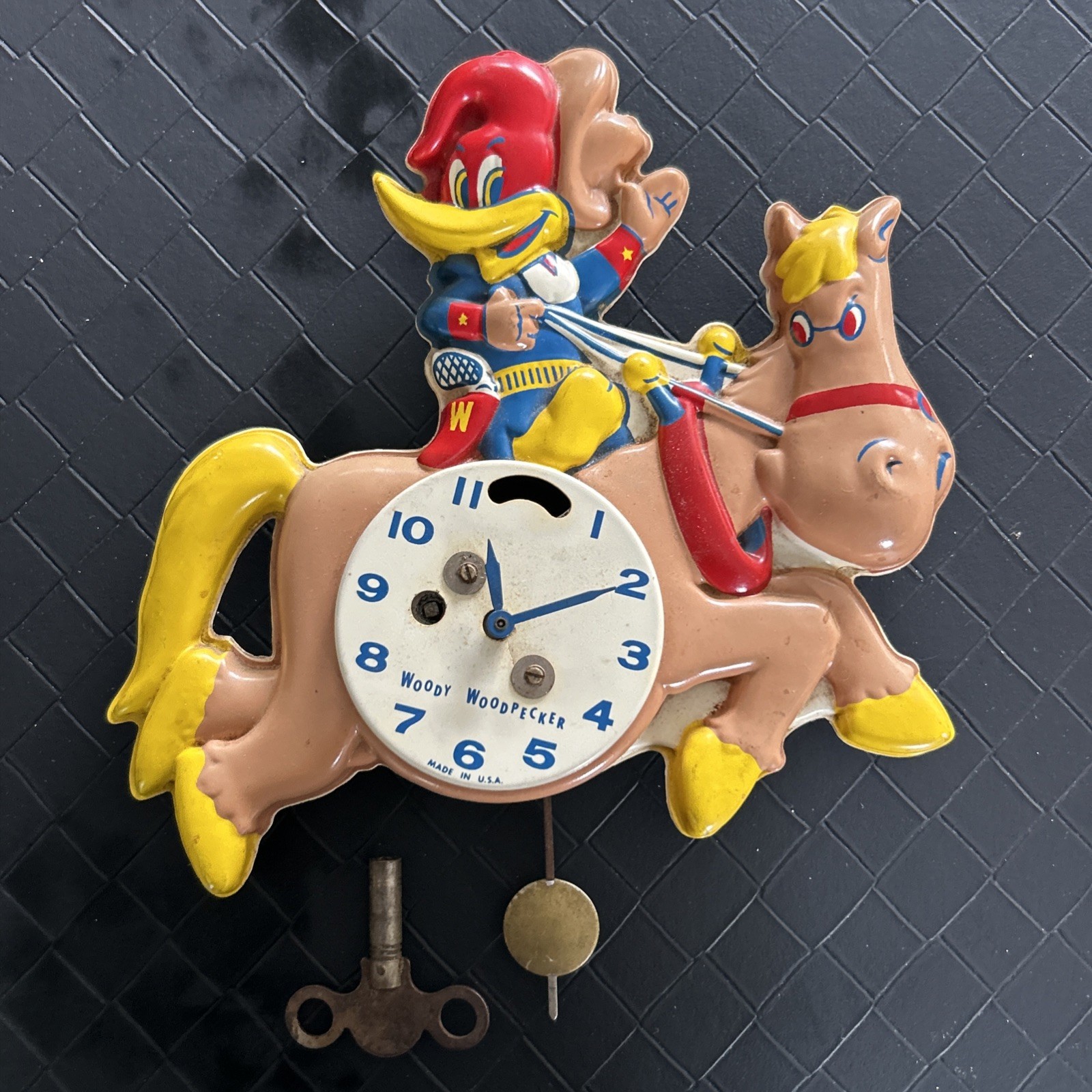 Antique Woody Woodpecker Clock Rare 1959 As Is Very Nice With Key Not Working