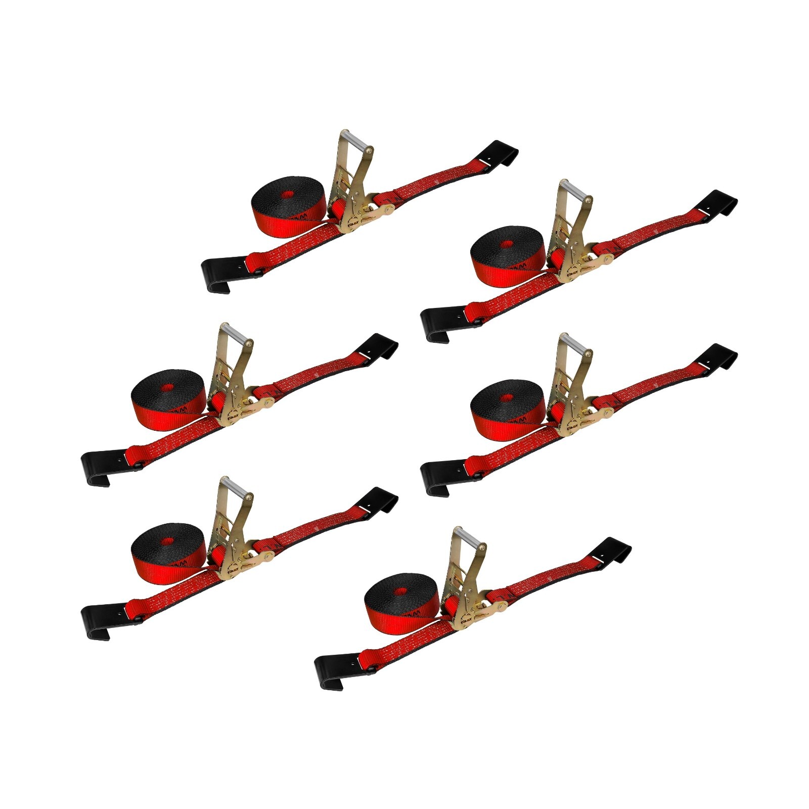 6 Pack Heavy Duty 2" x 30' Ratchet Tie Down Strap w/Flat Hook WLL 3333 LBS Red