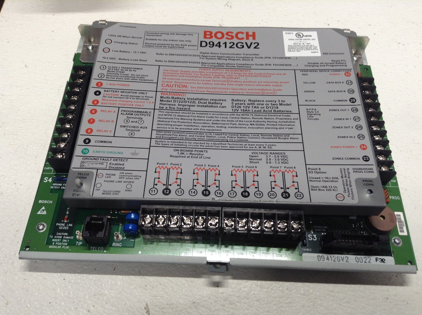 Bosch D9412GV2 Commercial Protected Premises Control Panel