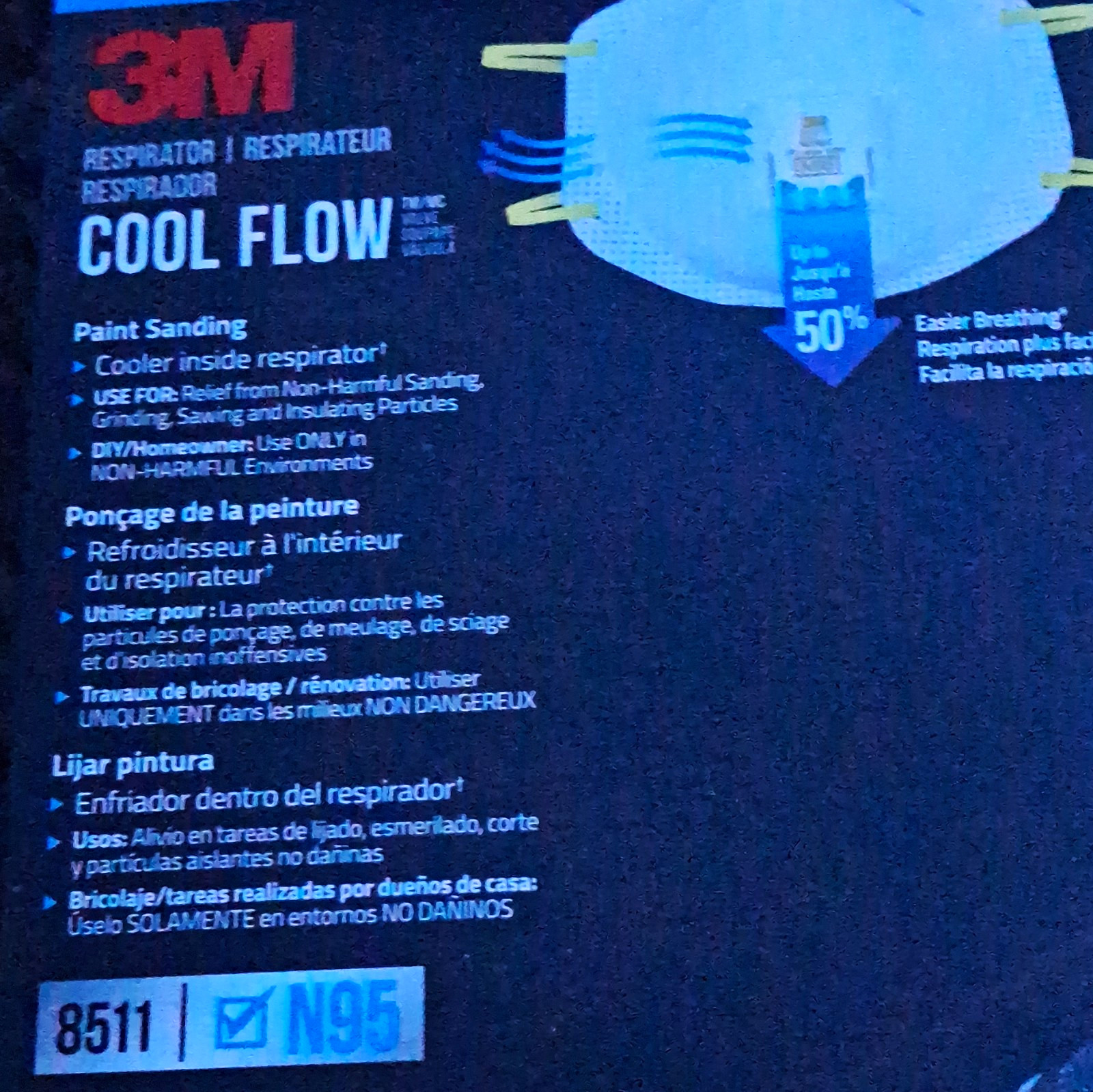 3M Cool Flow N95 Respirator Half Mask, Universal Size, Model 8511
