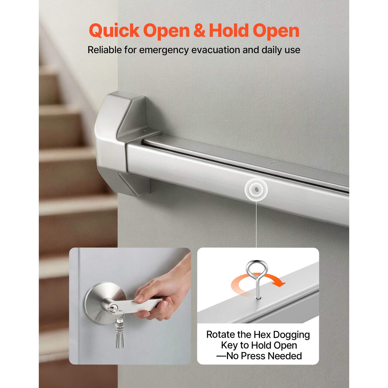 Uimoso Push Bar Exit Device with Exterior Lever for 41" Doors