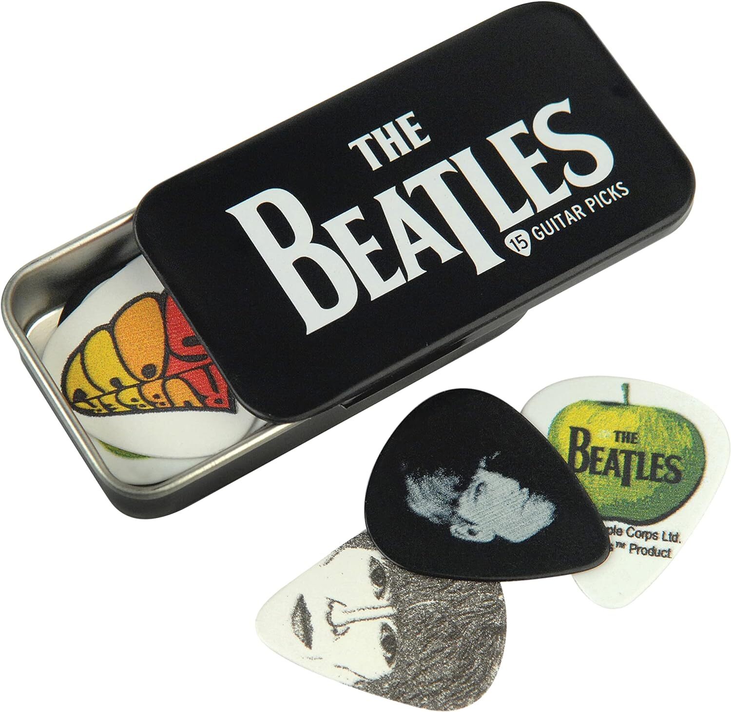 D'Addario Beatles Signature Guitar Pick Tins, Logo, 15 picks, 1CAB4-15BT1