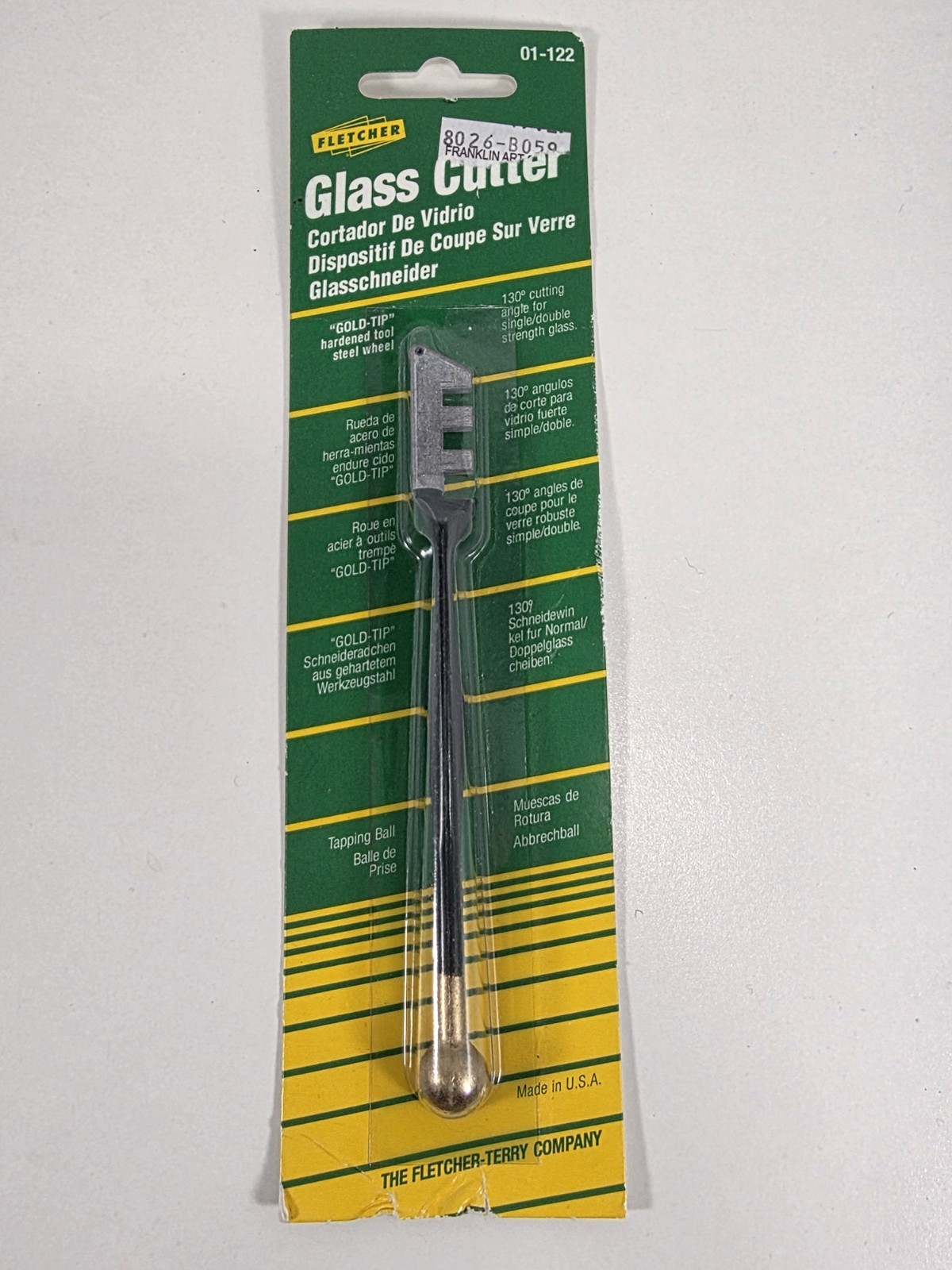 Fletcher 01-122 Gold Tip Glass Cutter (130 Degree Cutting Angle) Contour Grip