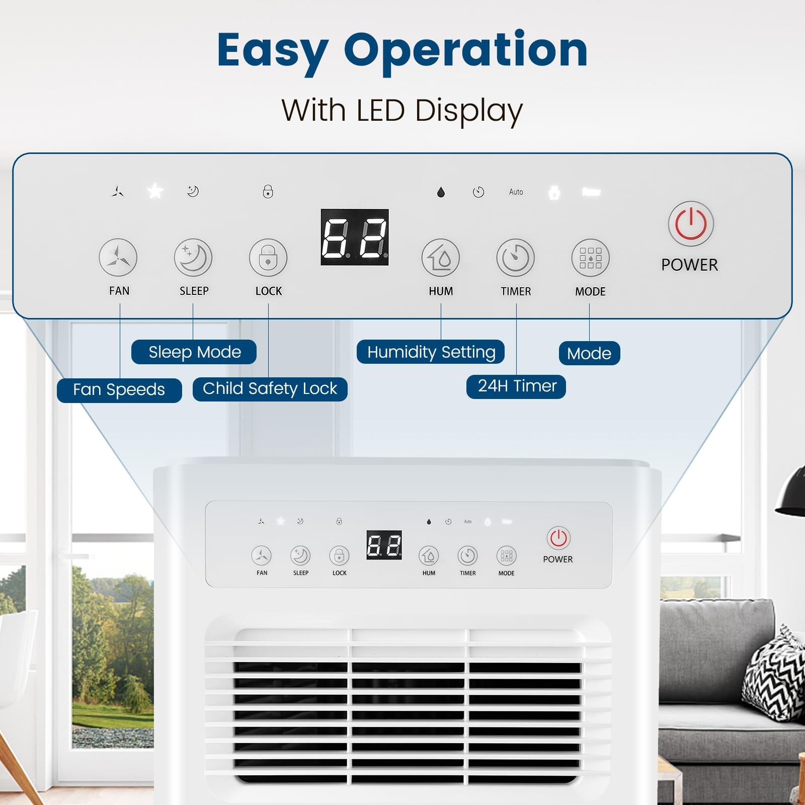 COSTWAY 2500 Sq. Ft Dehumidifier Basement 32 Pints Portable Quiet Sleep Timer Dr