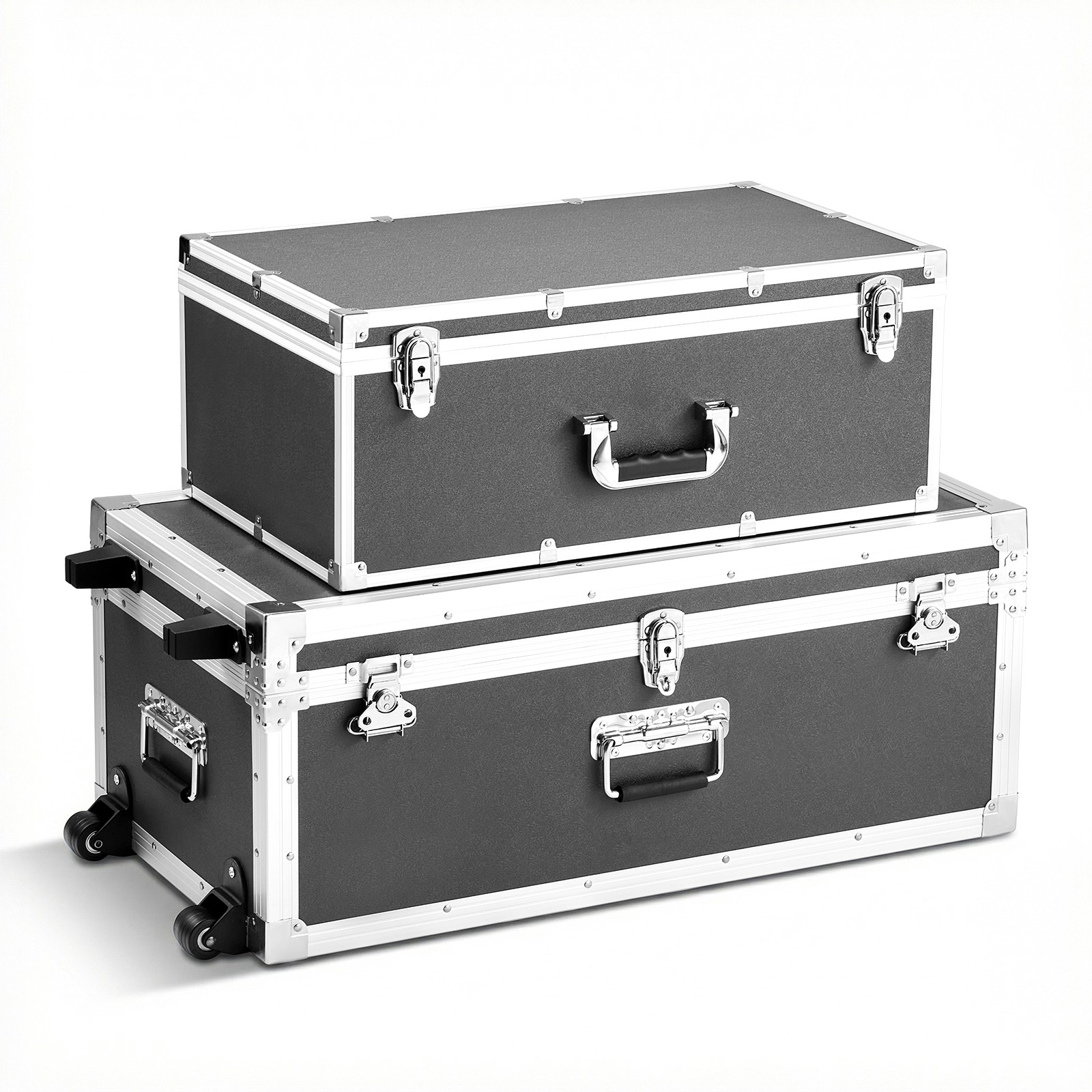 Uimoso Metal Storage Chest Wooden Suitcase Organizer with Padlocks Set of 2 Gray