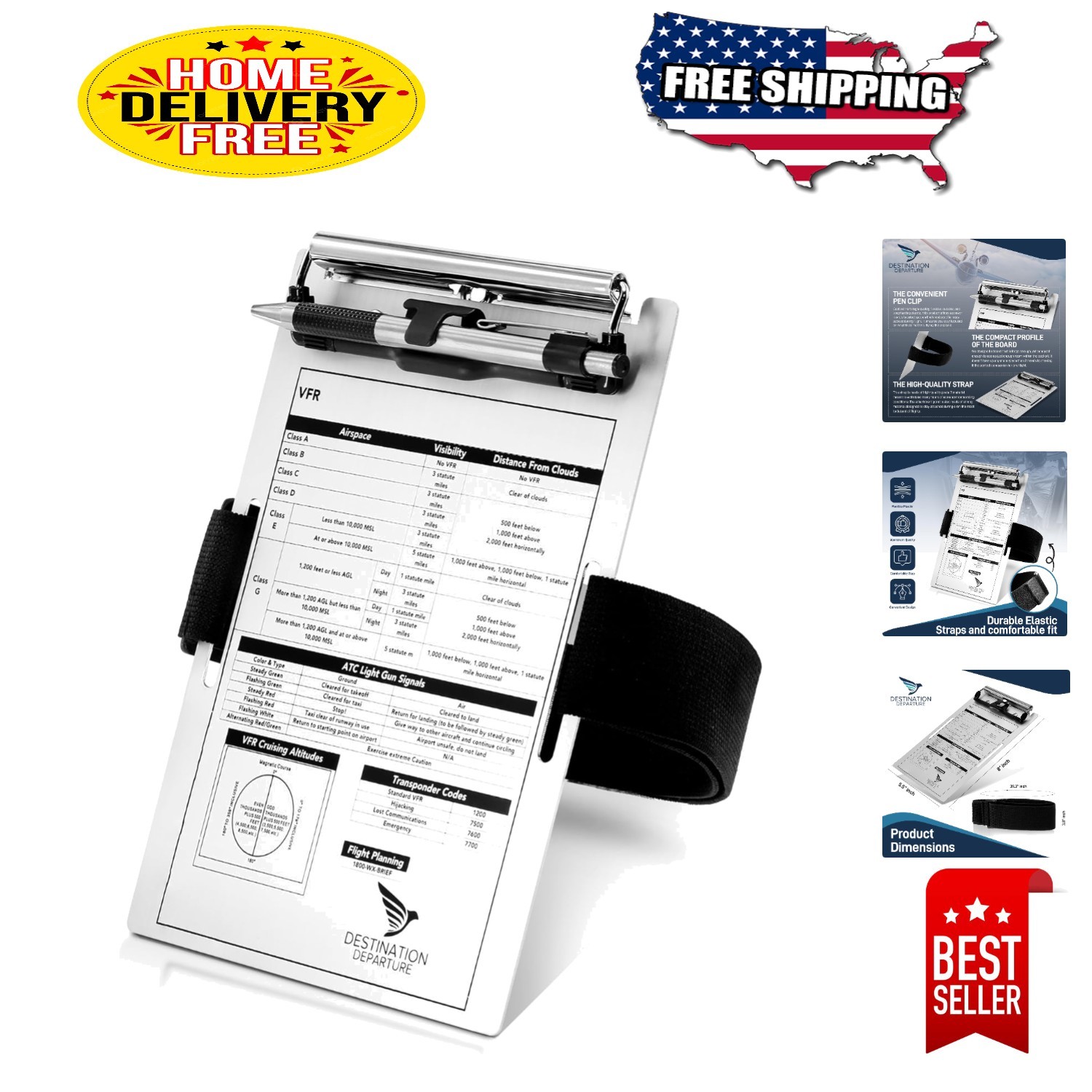VFR Pilot Kneeboard - Durable Aviation-Grade Aluminum with Strap & Pen Holder