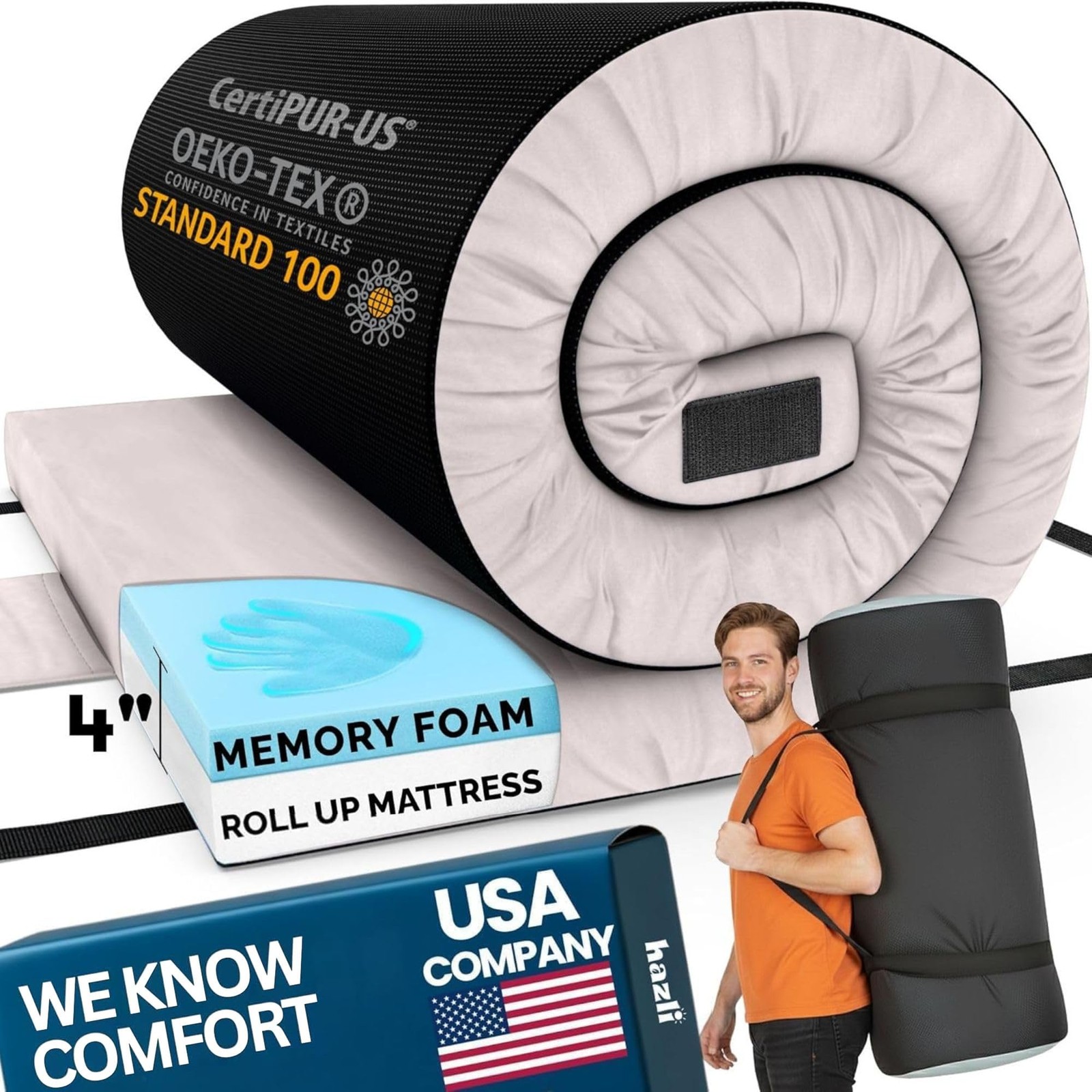 Matrix AirCell 4 Inch Memory Foam Camping Mattress Pad - Queen Roll Up Mattre...
