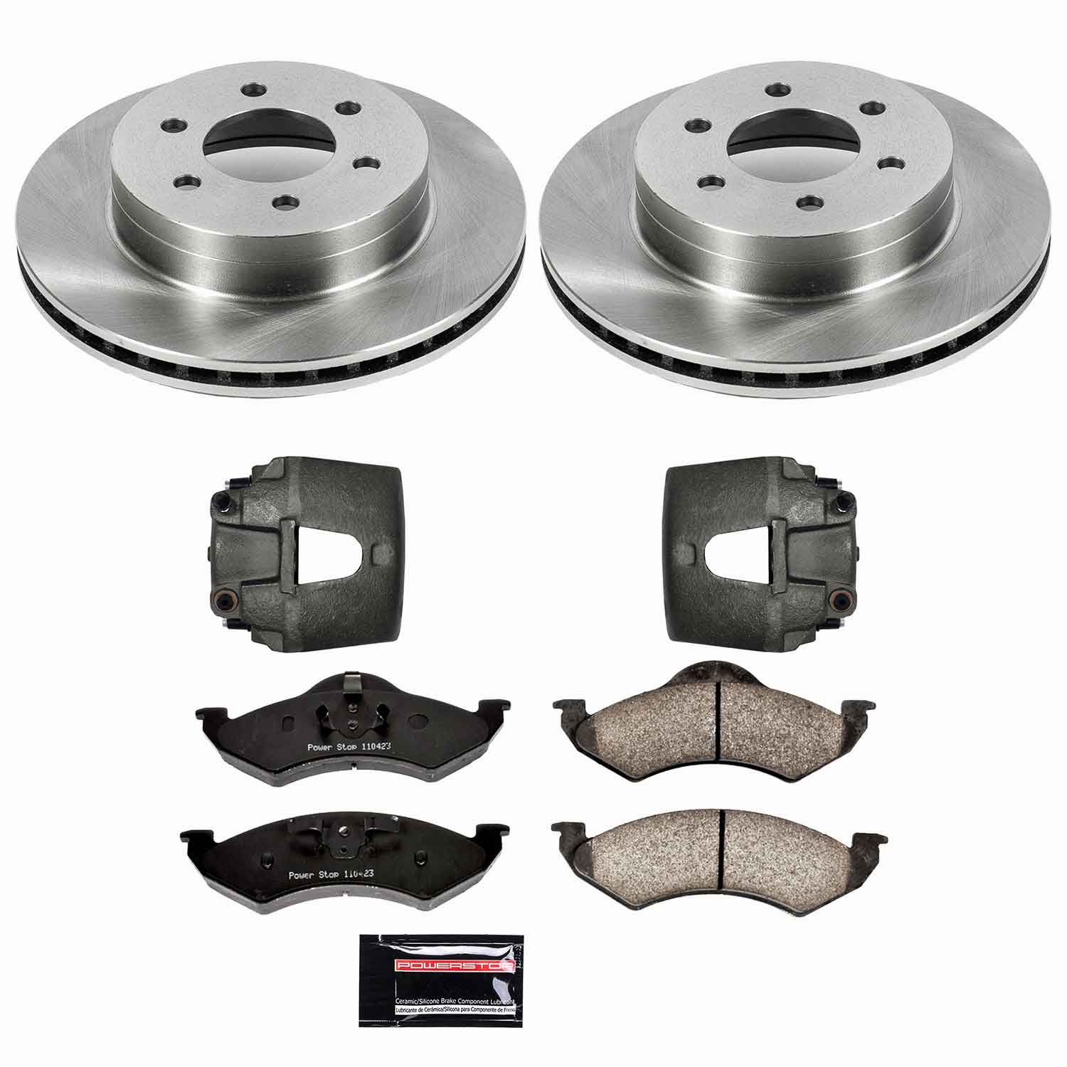 PowerStop OE Stock Replacement Low-Dust Ceramic Brake Pad, Rotor and Caliper Kit