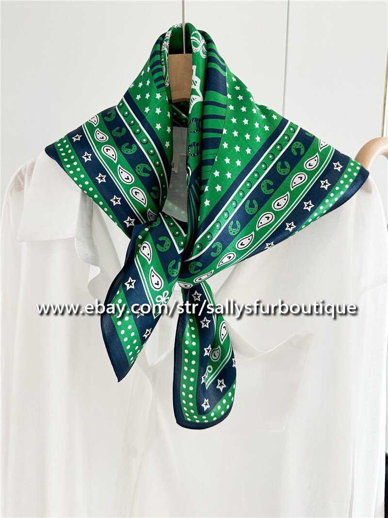 Sallys Boutique 100% Mulberry Silk Bandanna Saddles Print Necktie Scarf 68cm