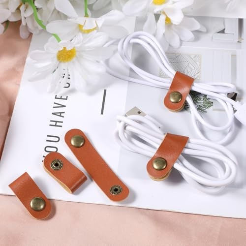 JJUNW 20Pcs Leather Cable Strap, USB Headphone Strap, Leather Cord 7cm