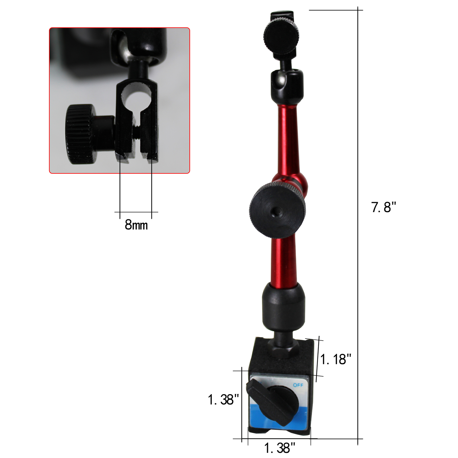 HFS(R) Magnetic Base Adjustable Metal Test Indicator Holder Digital Level 7-3/4"