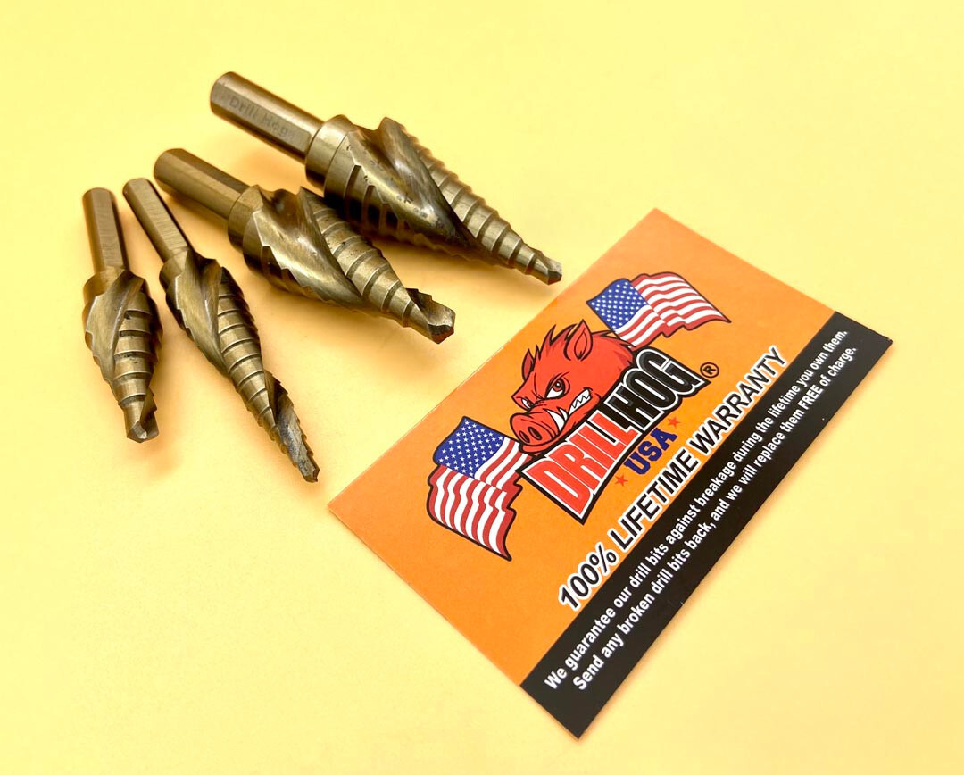 Cobalt Step Drill Bit Set 4 Pc M42 Spiral Step Bit Lifetime Warranty Drill Hog®