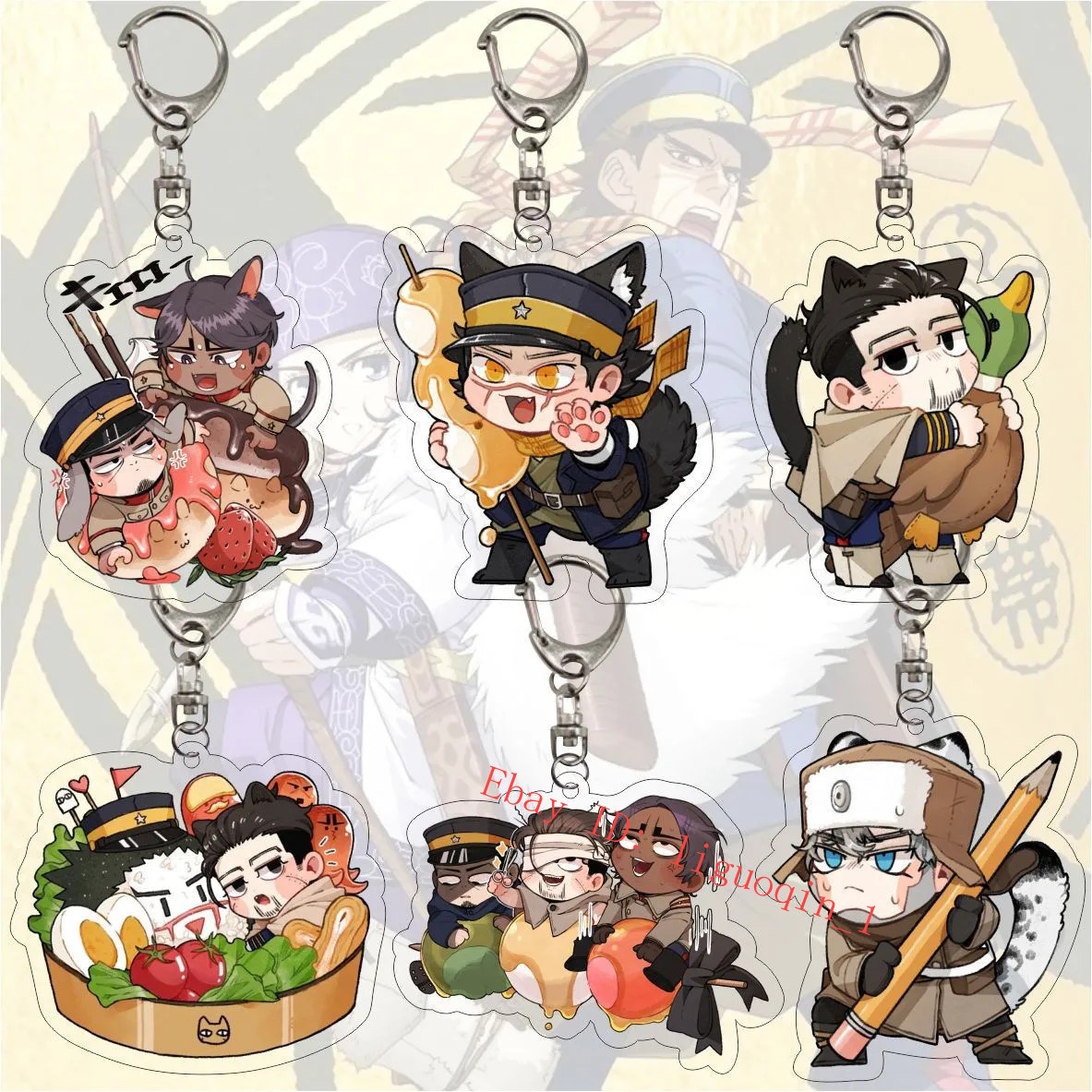 6Pc/set Golden Kamuy Sugimoto Saichi Tsurumi Tokushirou Acrylic Keychain Pendant