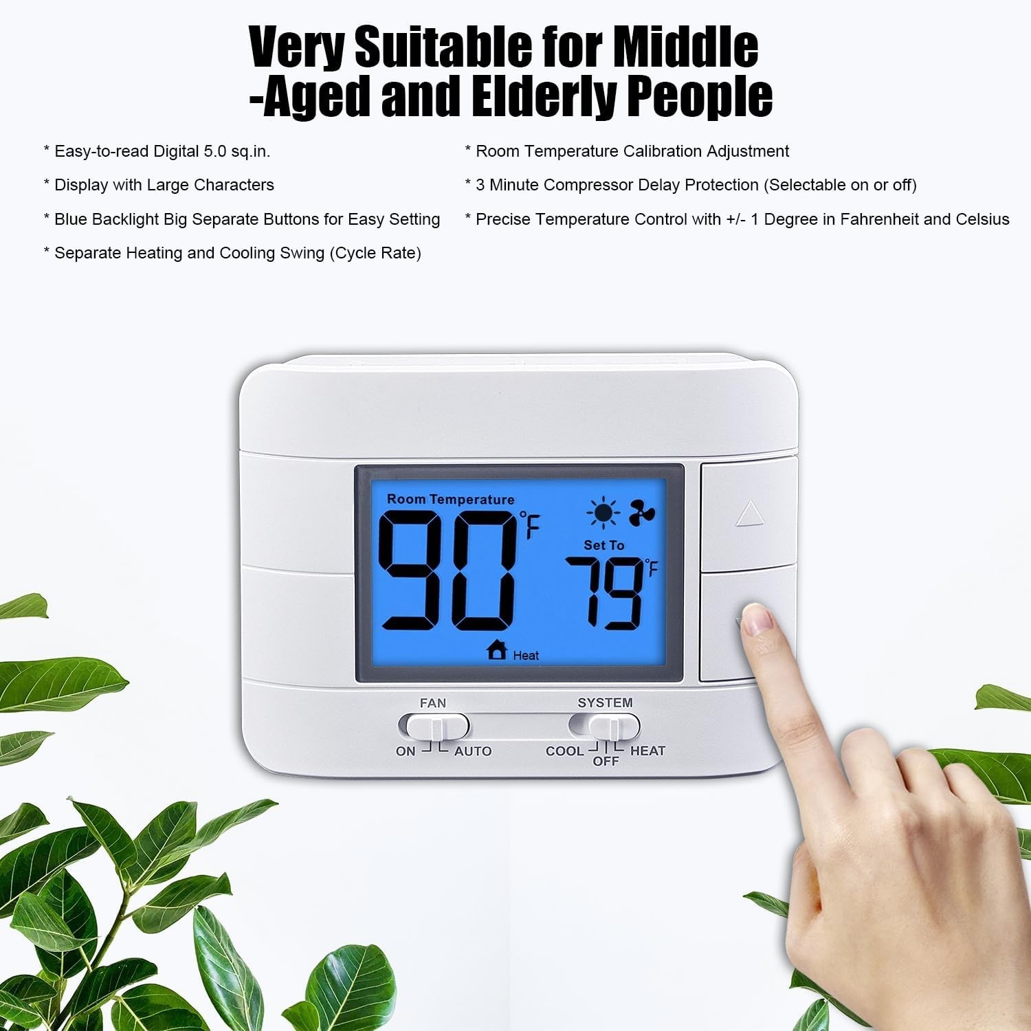 Single Stage 1H/1C Thermostat - Large LCD with Temperature & Humidity Display