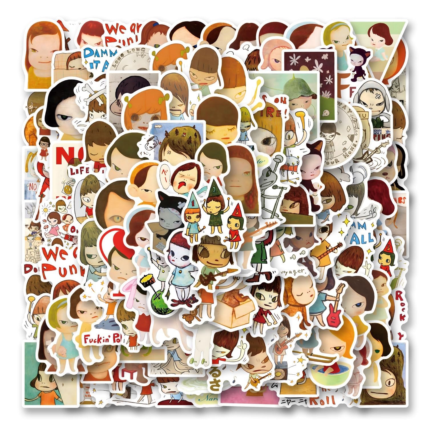 130pcs Yoshitomo Nara Stickers Pack,Aesthetic Vinyl Waterproof Decals for Wat...