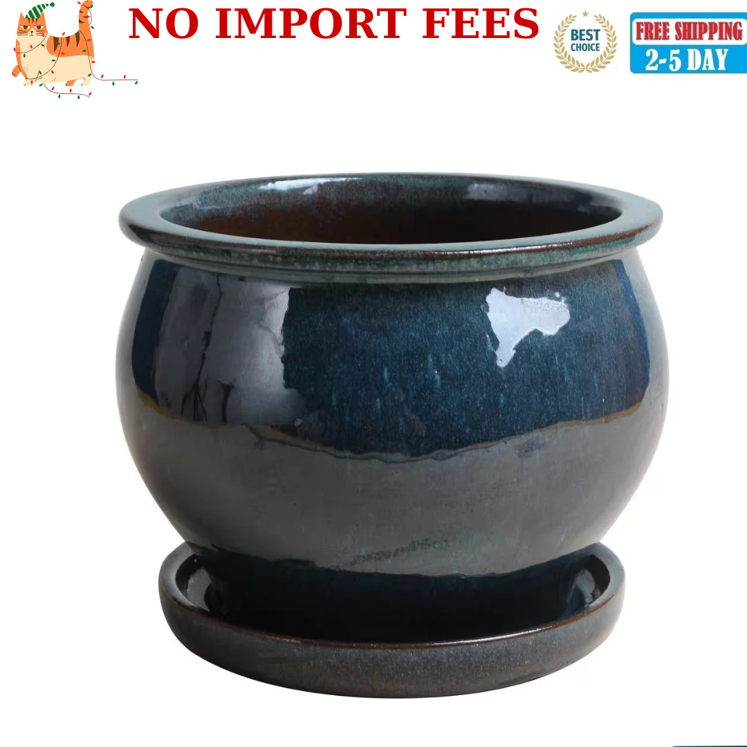 9 In. Dia Blue Solid Studio Ceramic Planter