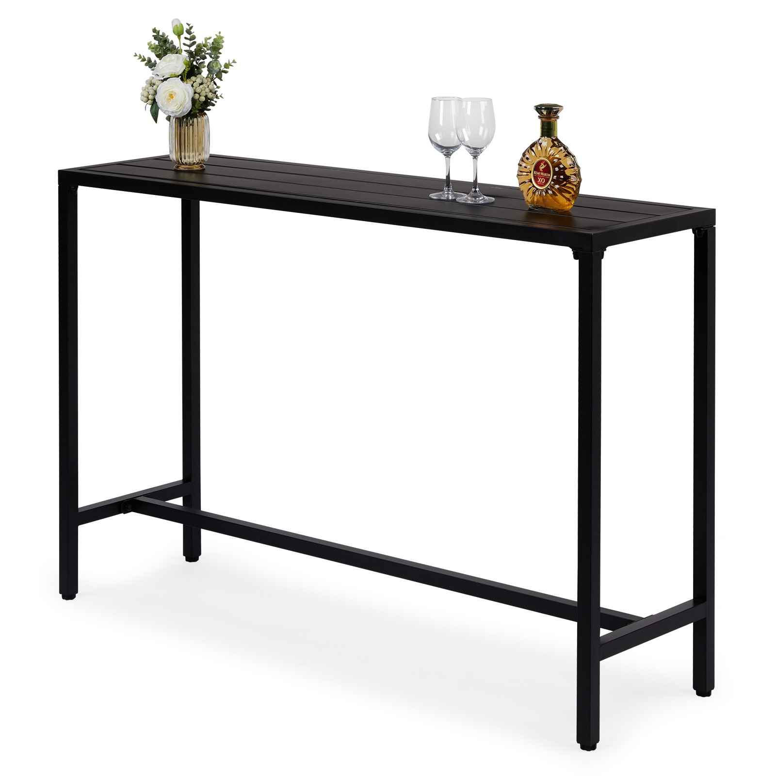55" Outdoor Bar Table with Adjustable Feet Rectangle Narrow Counter Height Table