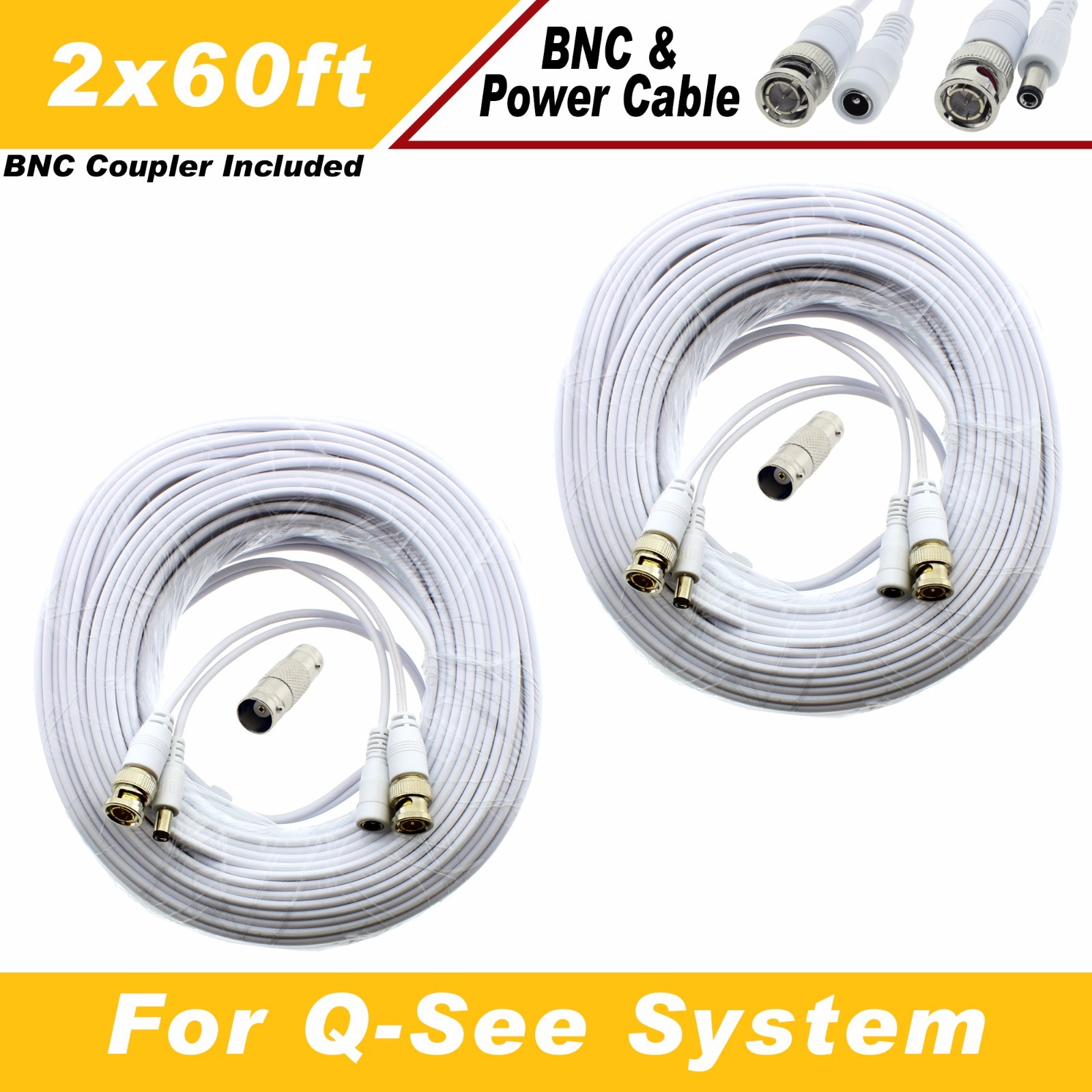 WHITE PREMIUM 120FT BNC CABLE FOR 16 CH QSEE SYSTEMS QT-5140, 578, 5516, 5032