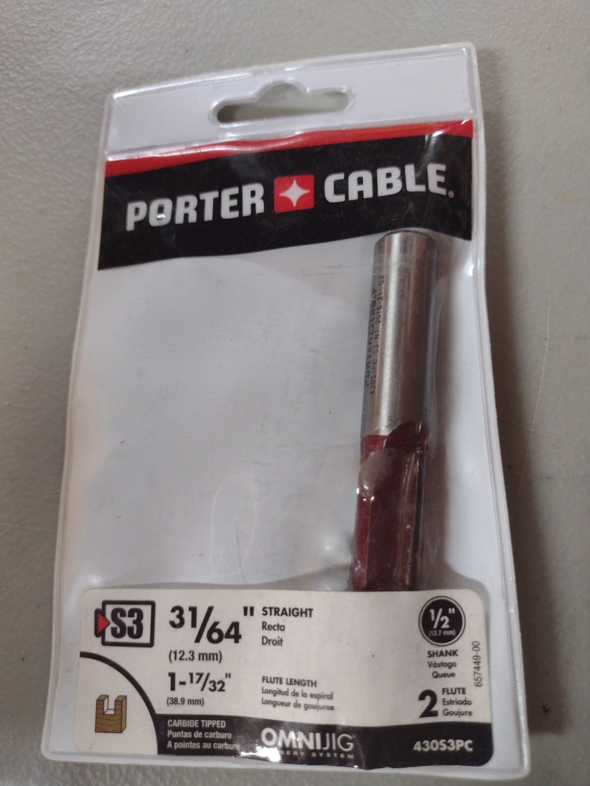 Porter Cable Router Bit 31/64" Straight. 1/2" Shank. 430S3PC.  Free Shipping.