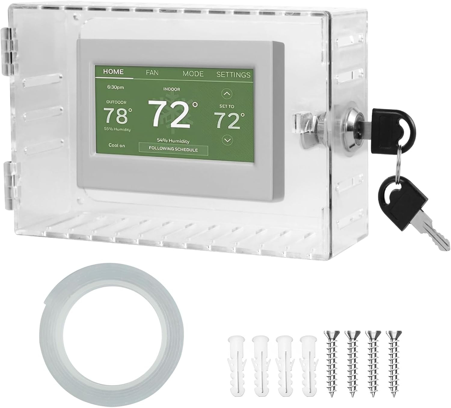 Universal Thermostat Lock Box with Key,Large Clear Thermostat Cover for Thermost