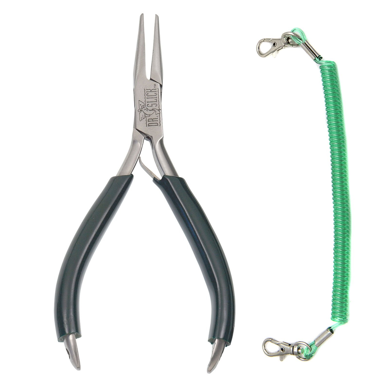 Dr. Slick Barb Plier, 5", Green PVC Handles, w/Bungee Lanyard, Straight (IMPR...
