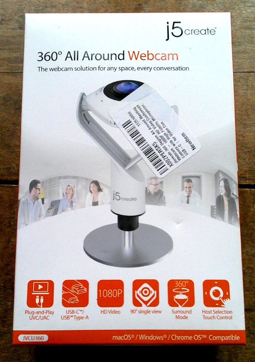 j5create 360 Degree All Around Meeting Webcam - 1080P HD Video Conf. Camera-NIB