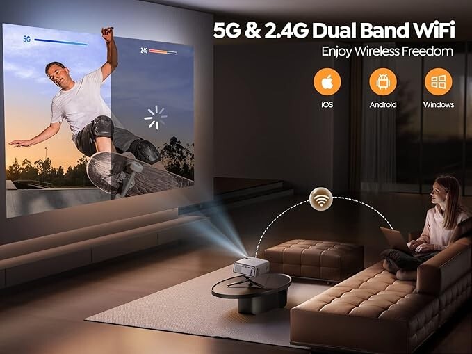 YABER U5 Mini Projector with 5G WiFi Mini Portable Outdoor Projector bundle