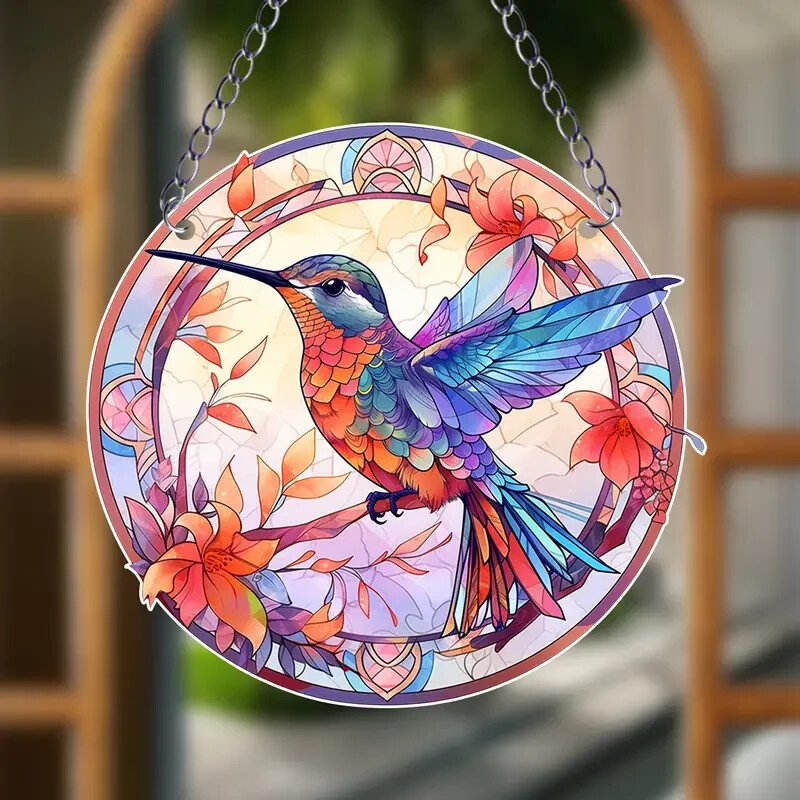 Colorful Hummingbird Suncatcher Double Sided Round Acrylic Decor
