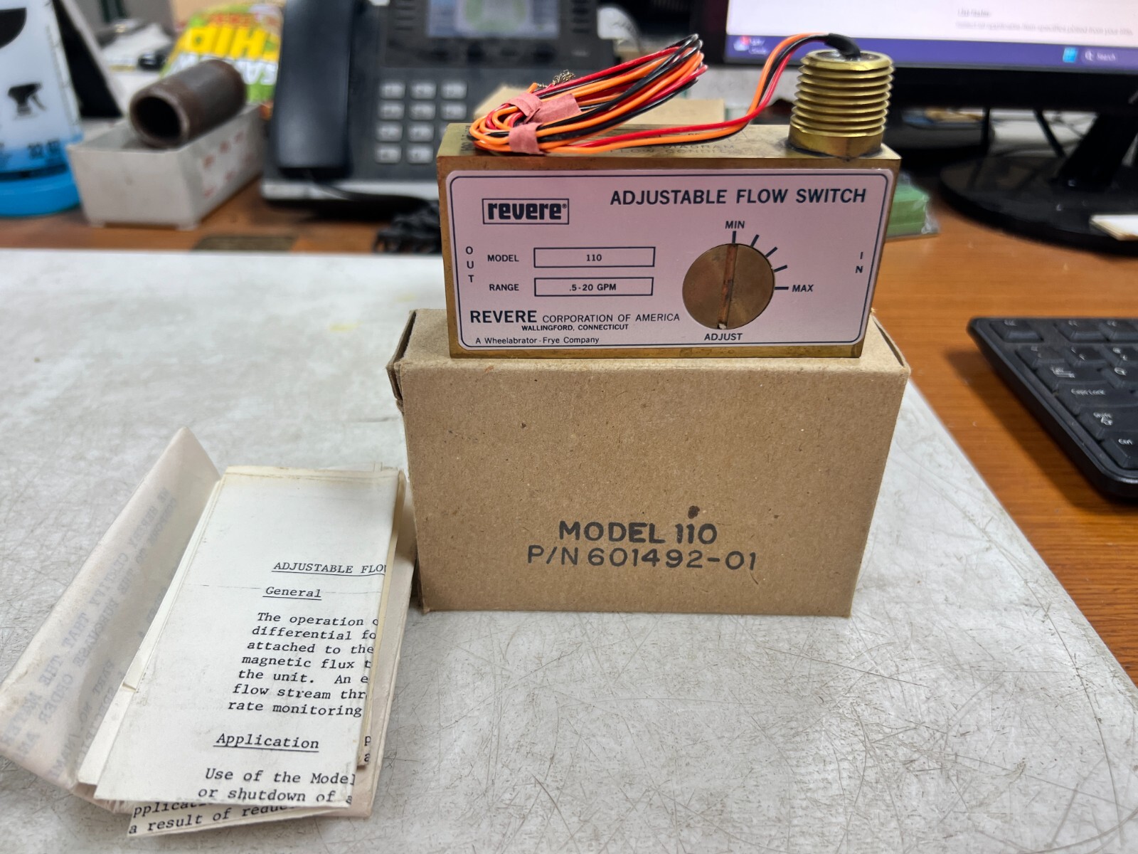 👀 NEW REVERE MODEL 110 BRASS ADJUSTABLE FLOW SWITCH RANGE .5-20 GPM 601492-01