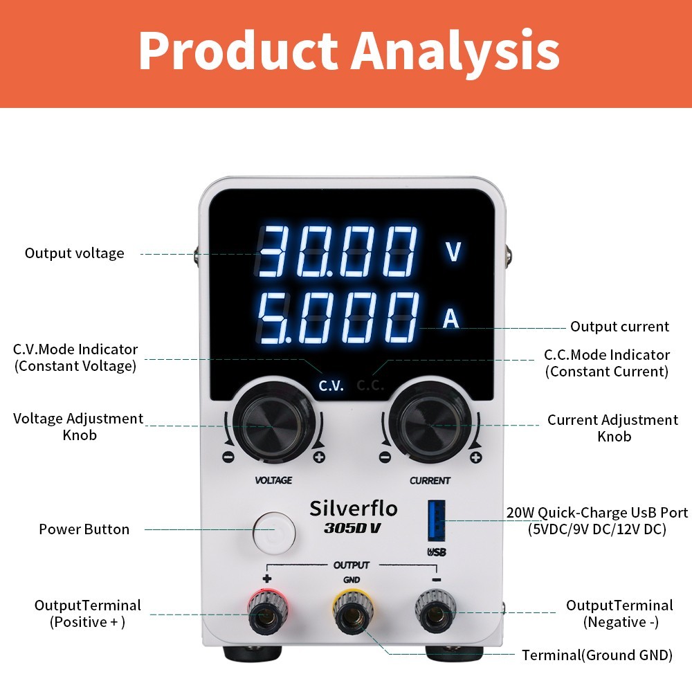 305D-V 180W DC 0-30V 5A Power Supply Variable Bench Switching