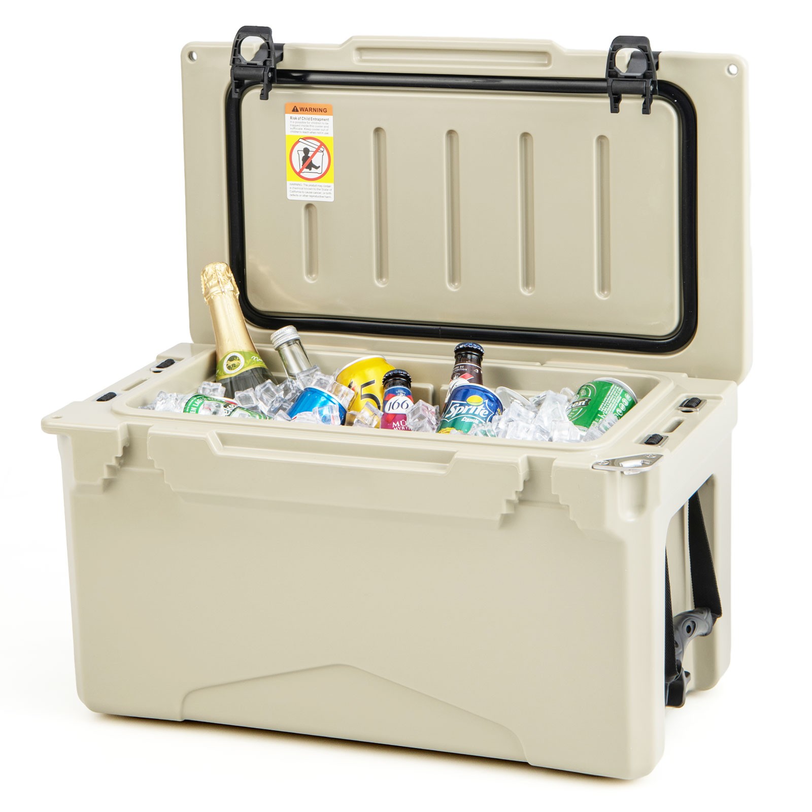 30 QT Rotomolded Cooler Convenient Handles Ice Retention for 5-7 Days Tan