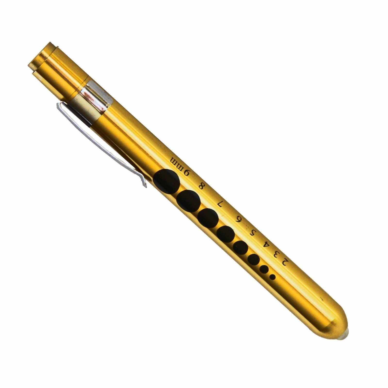 Reusable Aluminum LED PUPIL GAUGE Nurse Pen Light Medical Click Penlight Gold