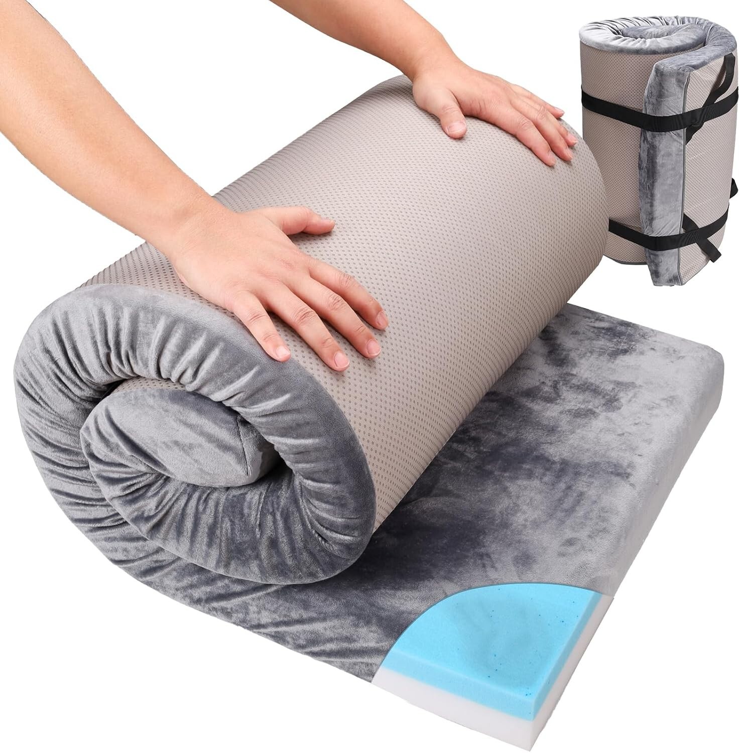 Memory Foam Mattress Pad 3" Roll Up Portable Camping Mattress Sleeping Mat