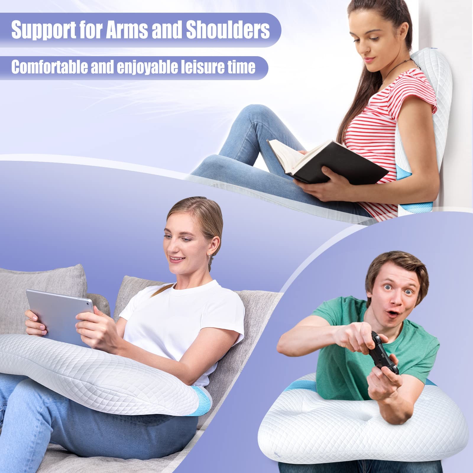 SAHEYER Side Sleeper Pillows for Adults, U 25.59x 23.93x4.72/2.36 inch, Blue