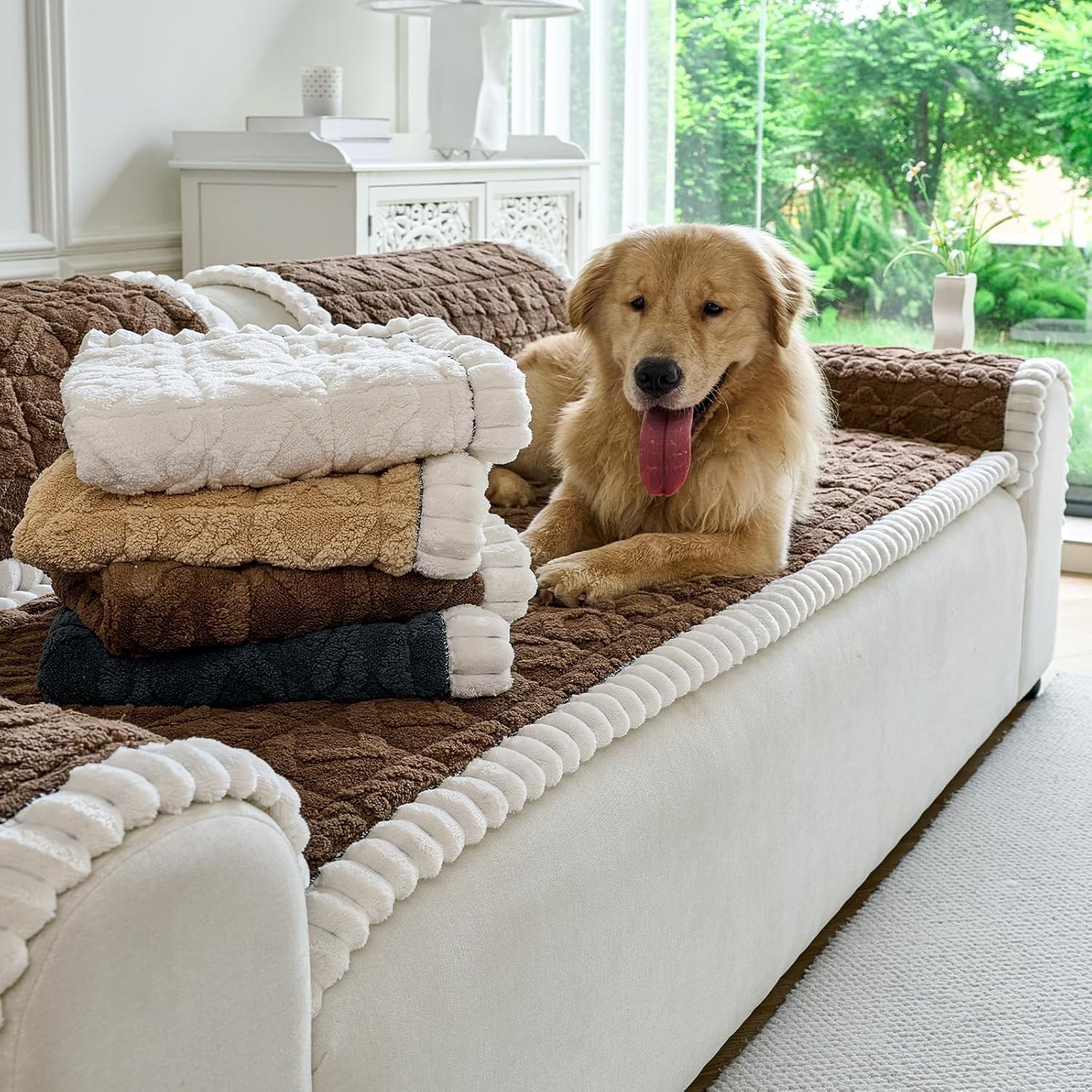Fuzzy Couch Cover Dogs Washable Non Slip Couch Covers 3 Cushion Sofa Pet