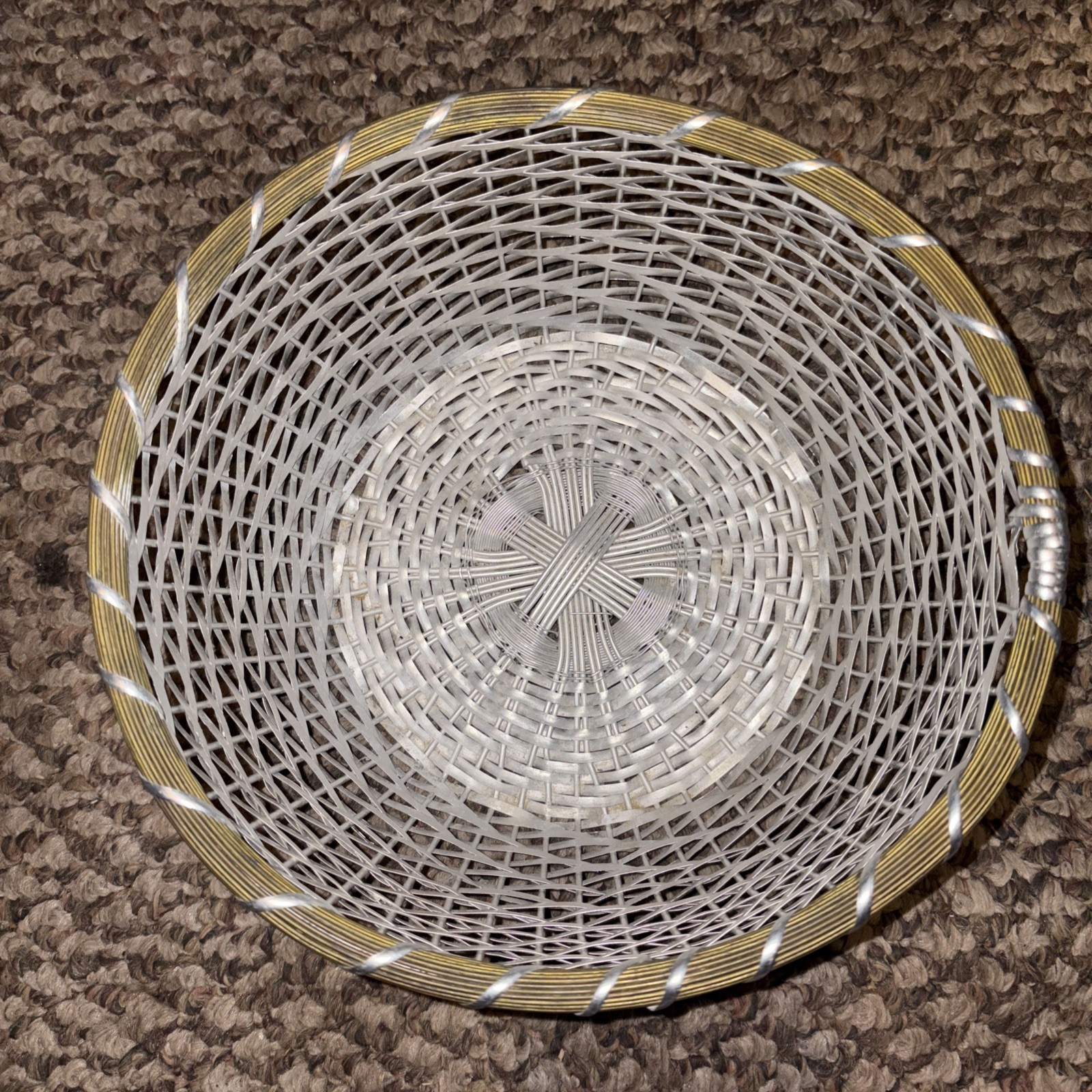 Vintage Silver & Gold Metal Wire Fruit Basket