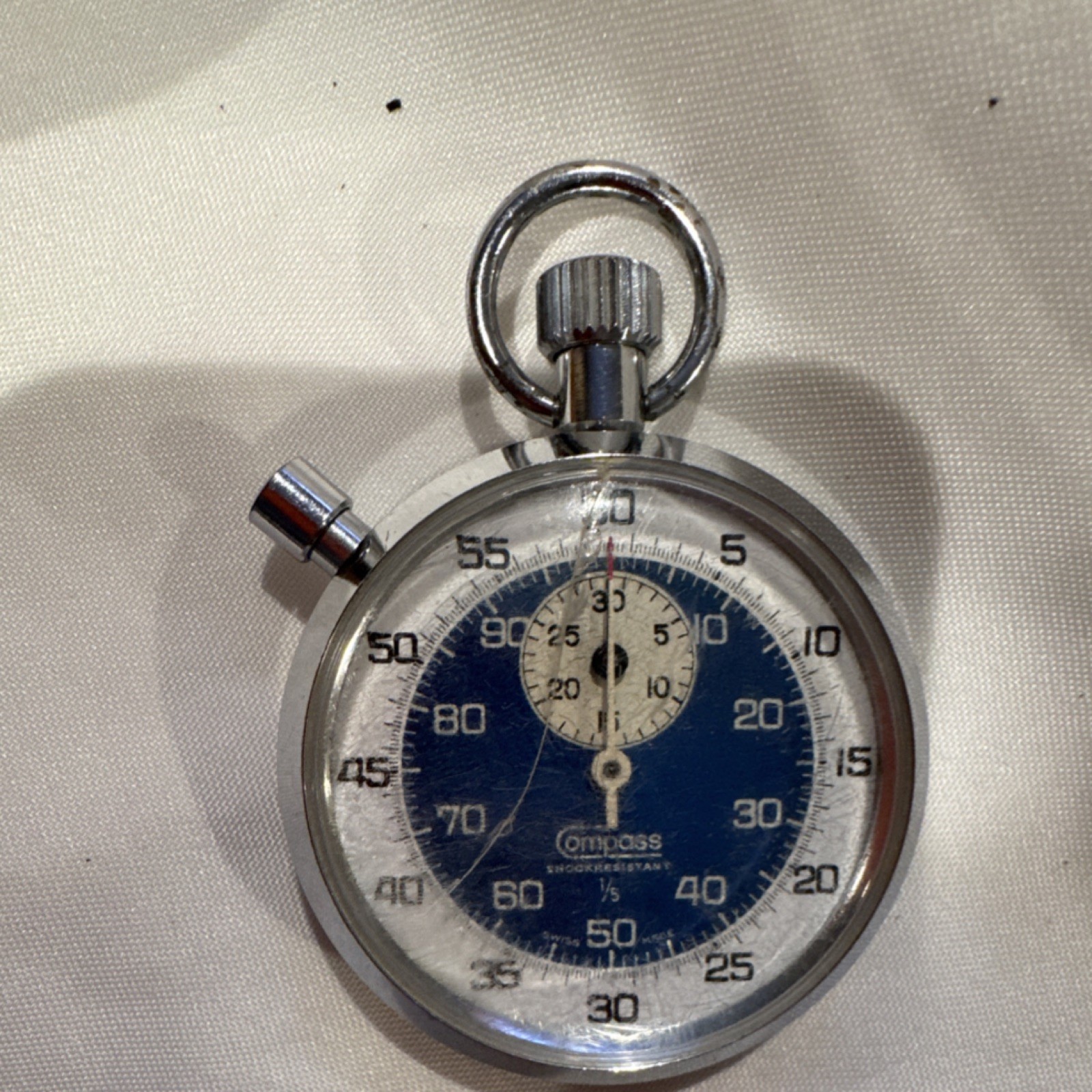 Compass Mechanical Shock Resistant Stopwatch Blue Dial Silver Metal