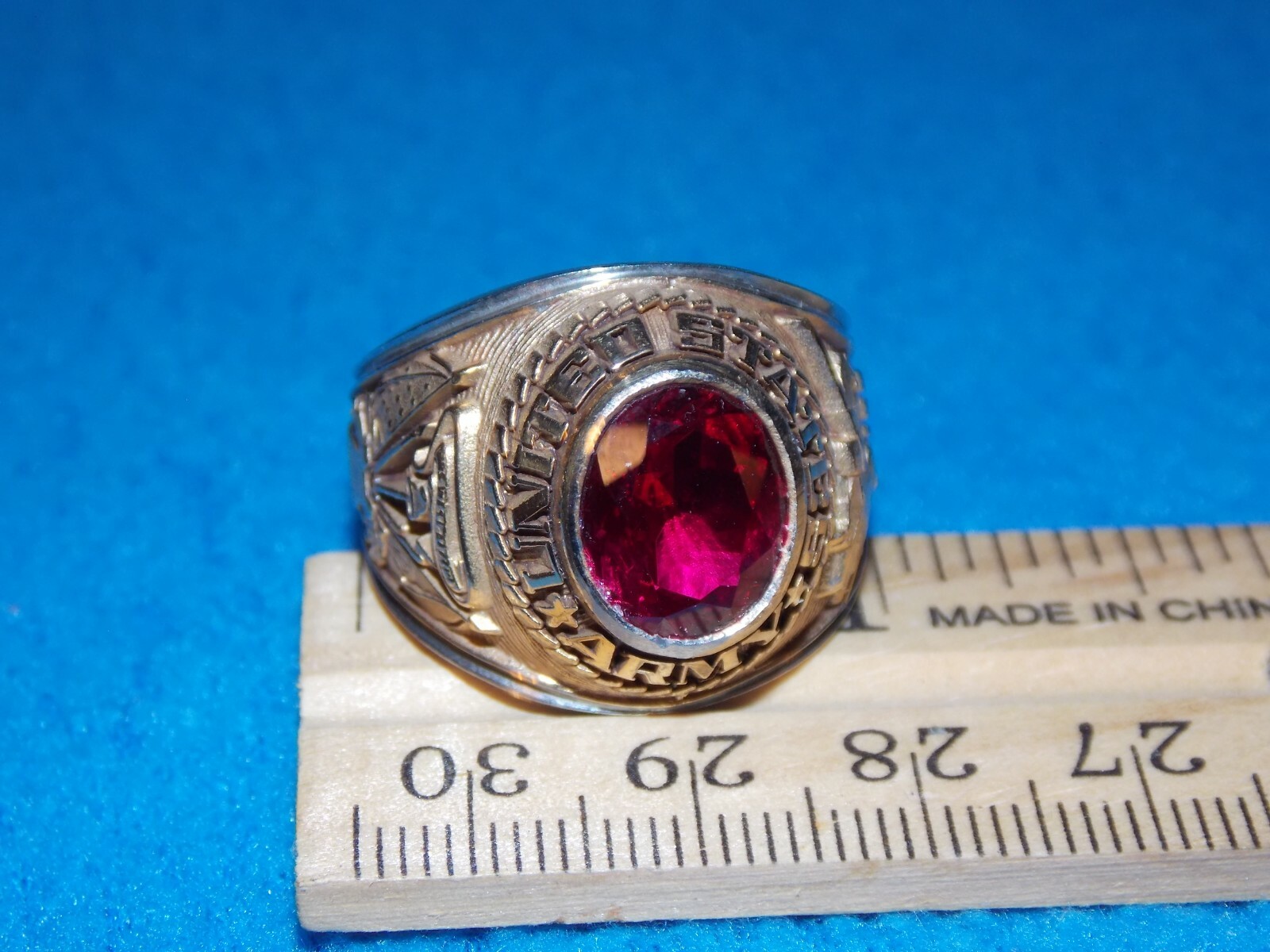 VINTAGE - U.S. ARMY ARMOR MEN'S RED Stone Ring Size 12.75 - NOS - ALPHA BRAND
