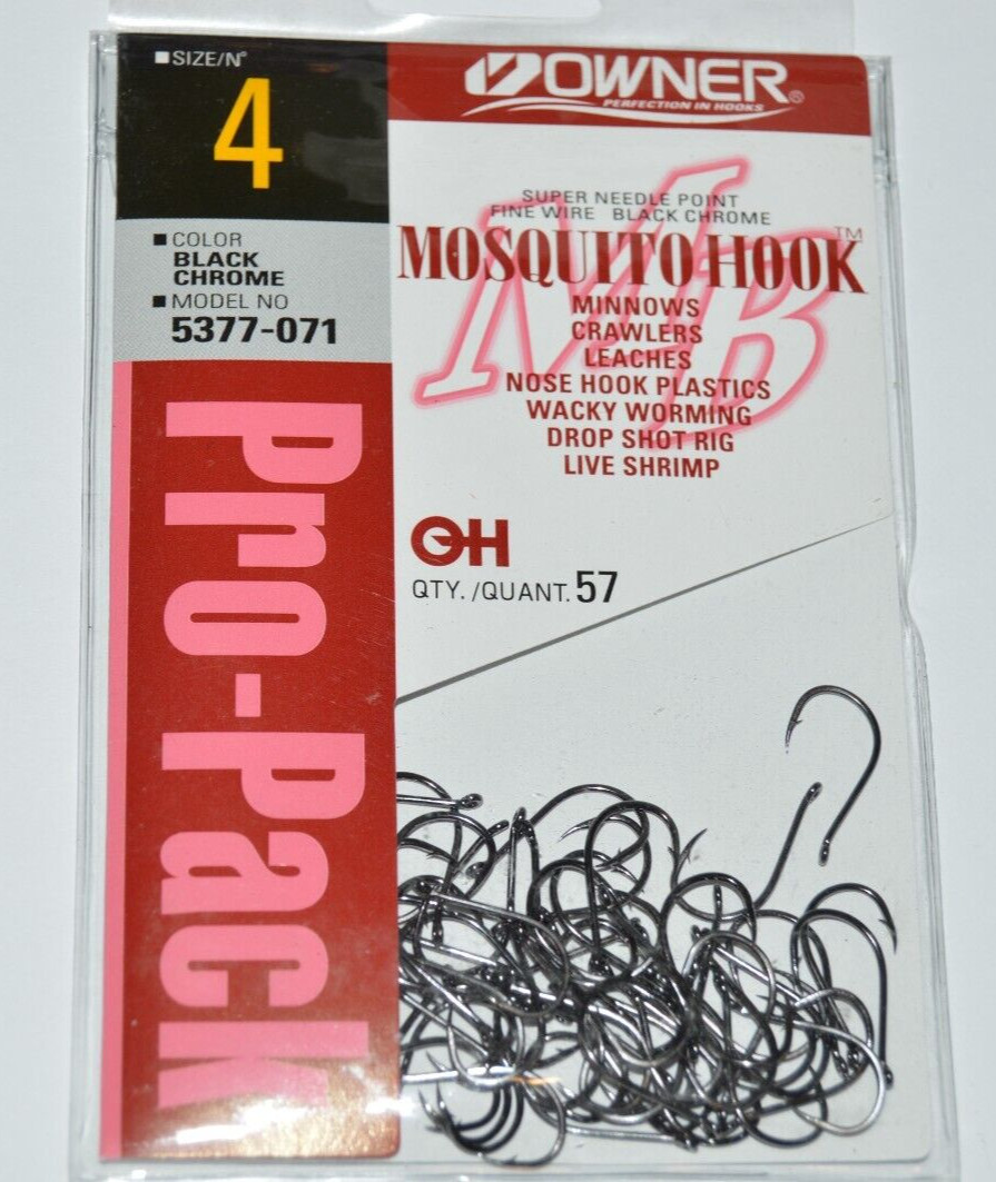 owner drop shot wacky minnow mosquito nose hook 5377-071 size 4 pro-pack