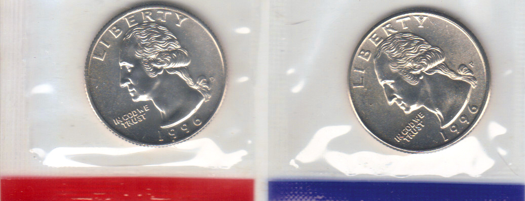 1996 P+D WASHINGTON QUARTER UNCIRCULATED STILL IN MINT CELLO L@@K