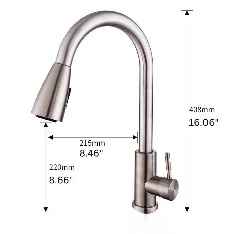 Kitchen Sink Faucet Brushed Nickel Single Handle Swivel Pull Down Sprayer Mixer