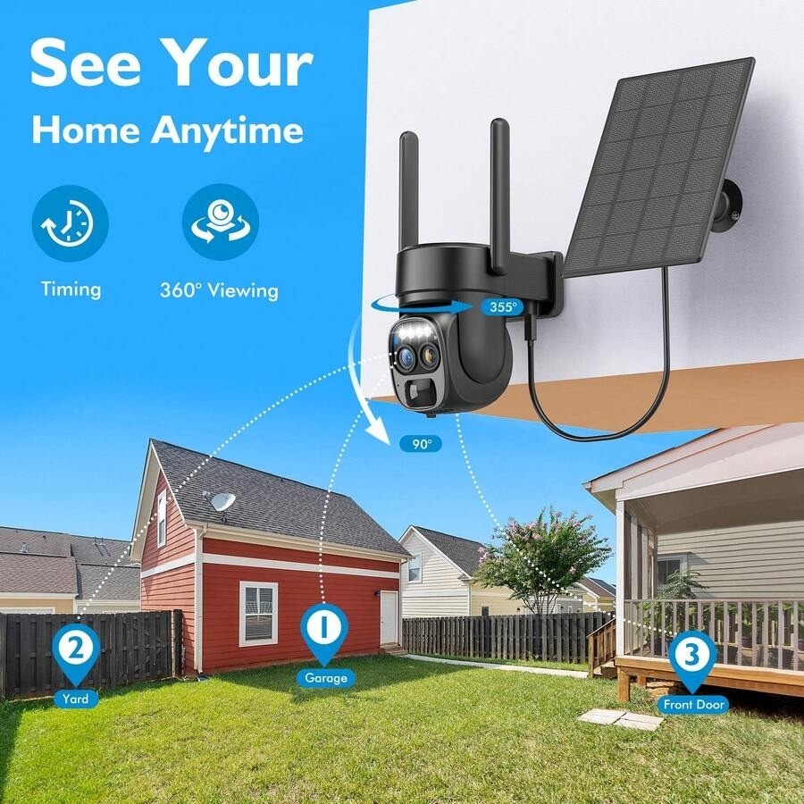 Solar 2K Wireless Security Camera Outdoor, 360° PTZ