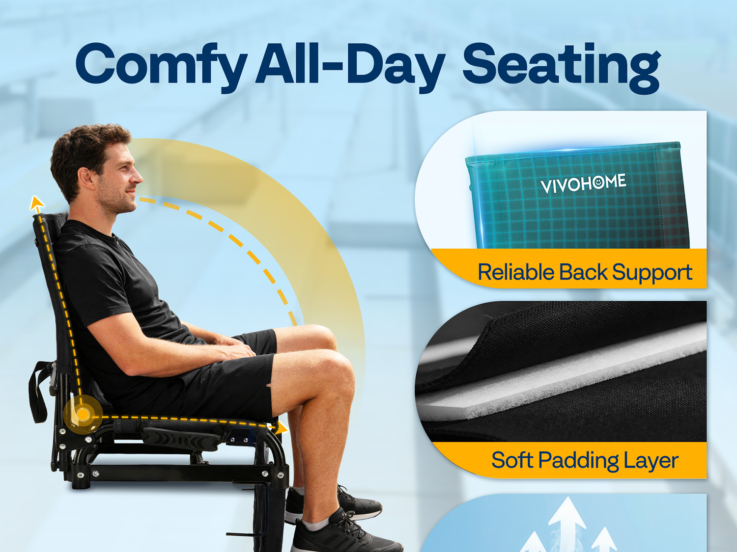 2 Pack Folding Stadium Seats w/ Back Support Portable Bleacher Chairs Cup Holder