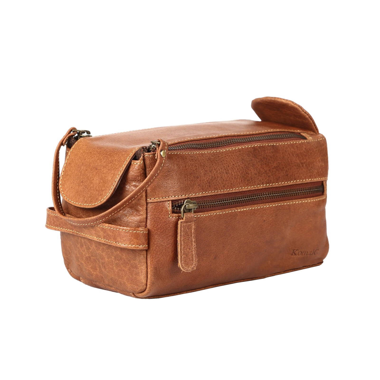 KomalC Premium Buffalo Leather Toiletry Bag for Men & Women With Water resist...