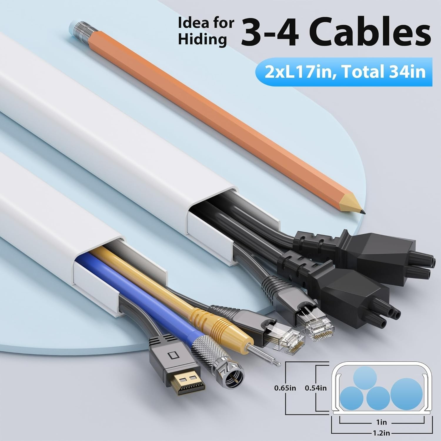 34in 2xL17in Large Wire Hiders for TV on Wall for 3-4 Cords, TV Cord Hider fo...