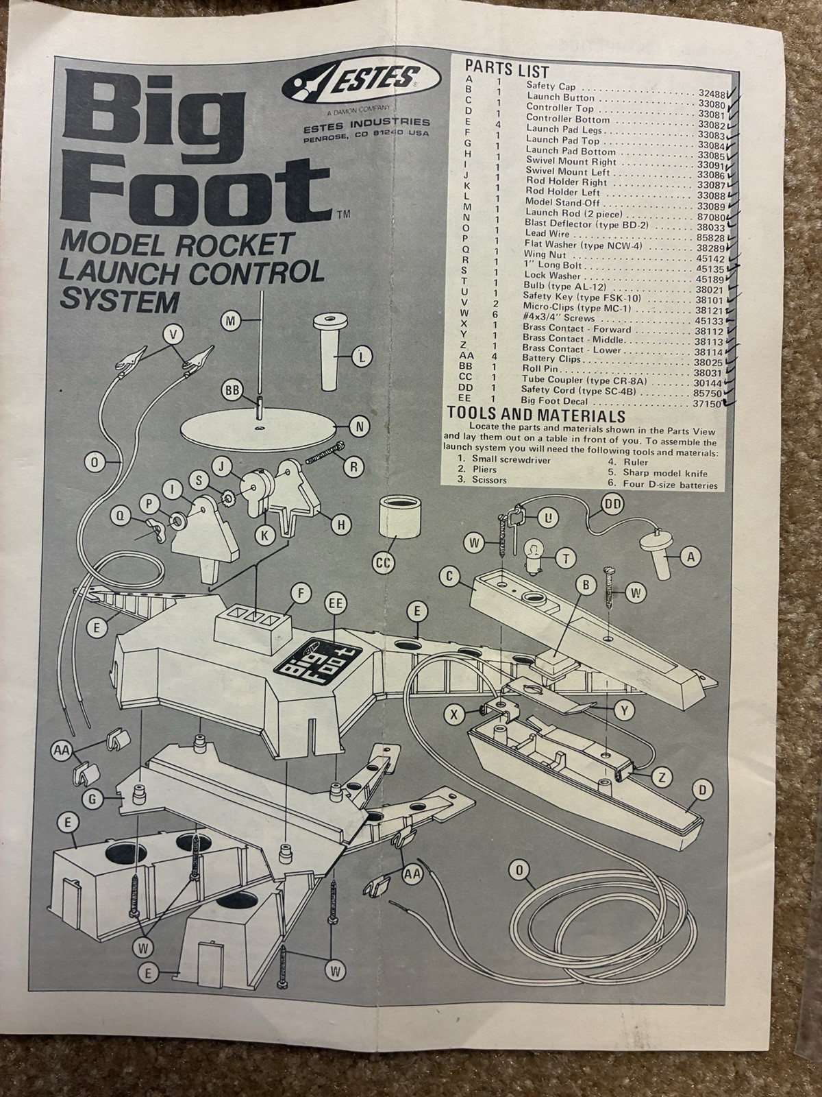 VINTAGE ESTES BIGFOOT MODEL ROCKET LAUNCH CONTROL SYSTEM COMPLETE2208 NEAR MINT